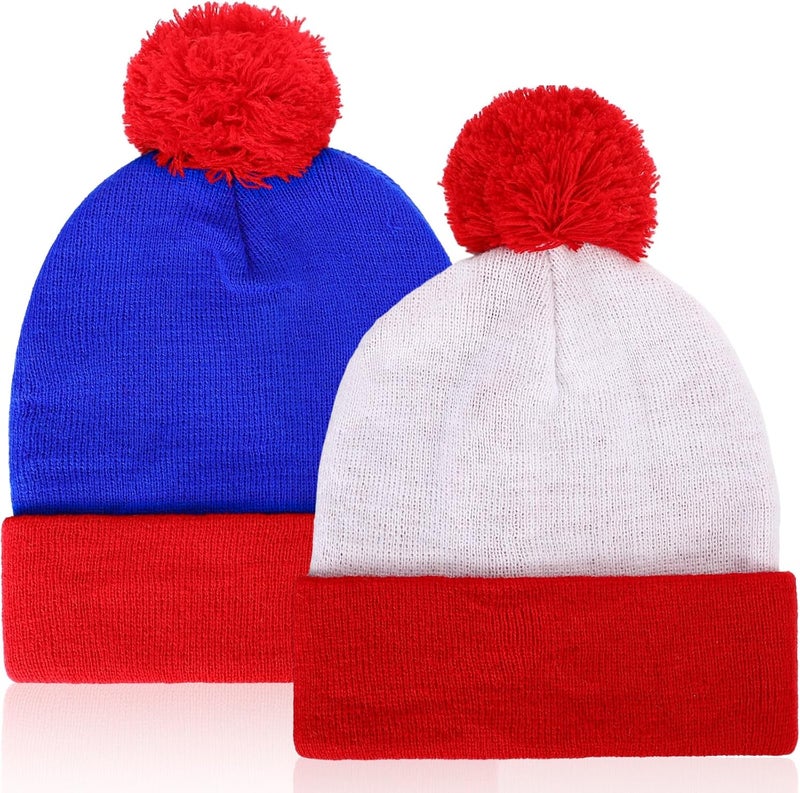 Shinymoon 2 Pcs Knit Pom Beanie Hat Halloween Character Cosplay Headwear Knitted Pompom Cuff Women Men's Winter Beanies - Image 1